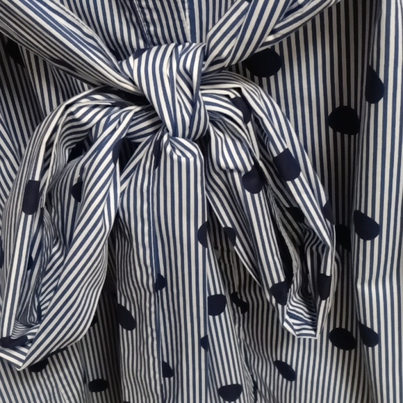 FINAL PRICE NWOT Boden blue/white striped shirt dress/navy polka dots/sash belt - Picture 12 of 15